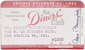 кредитная карточка Diners Club в 1955 году