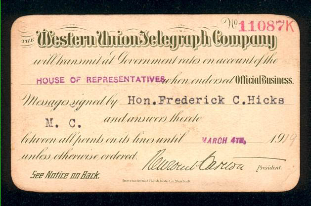 Бумажная кредитная карточка выпущена в 1919 году Western Union Telegraph Company