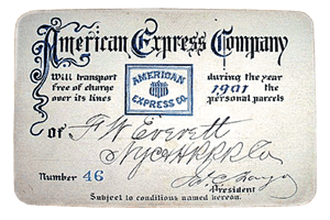 первый дорожный чек Бумажная карточка American Express